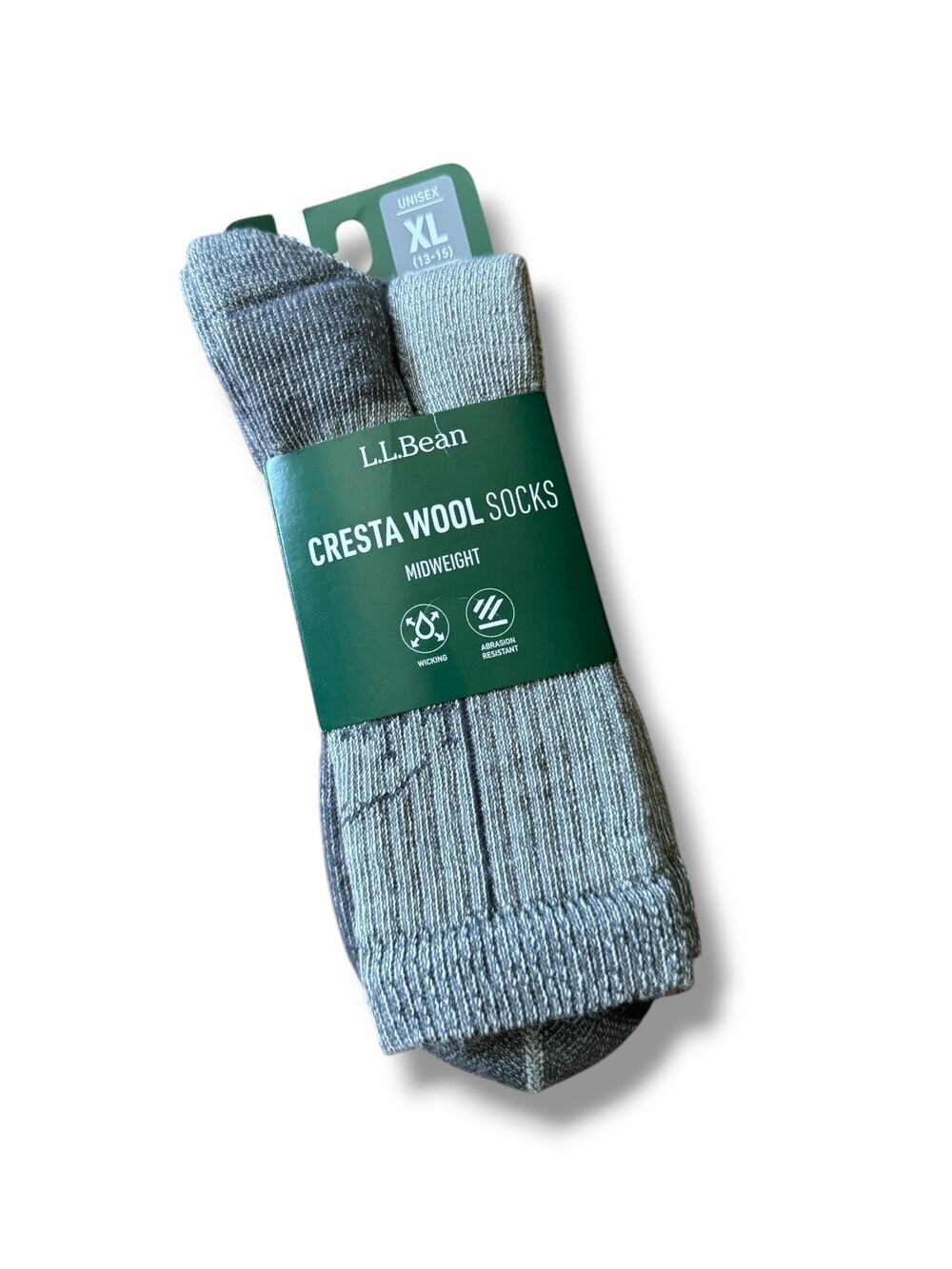 L.L. Bean Cresta Wool Socks Midweight Gray Platinum Long Unisex Size XL NEW